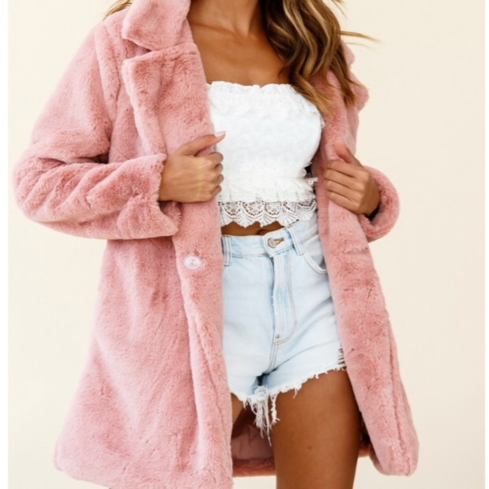Tahoe Faux Fur Notch Lapel Coat Blush